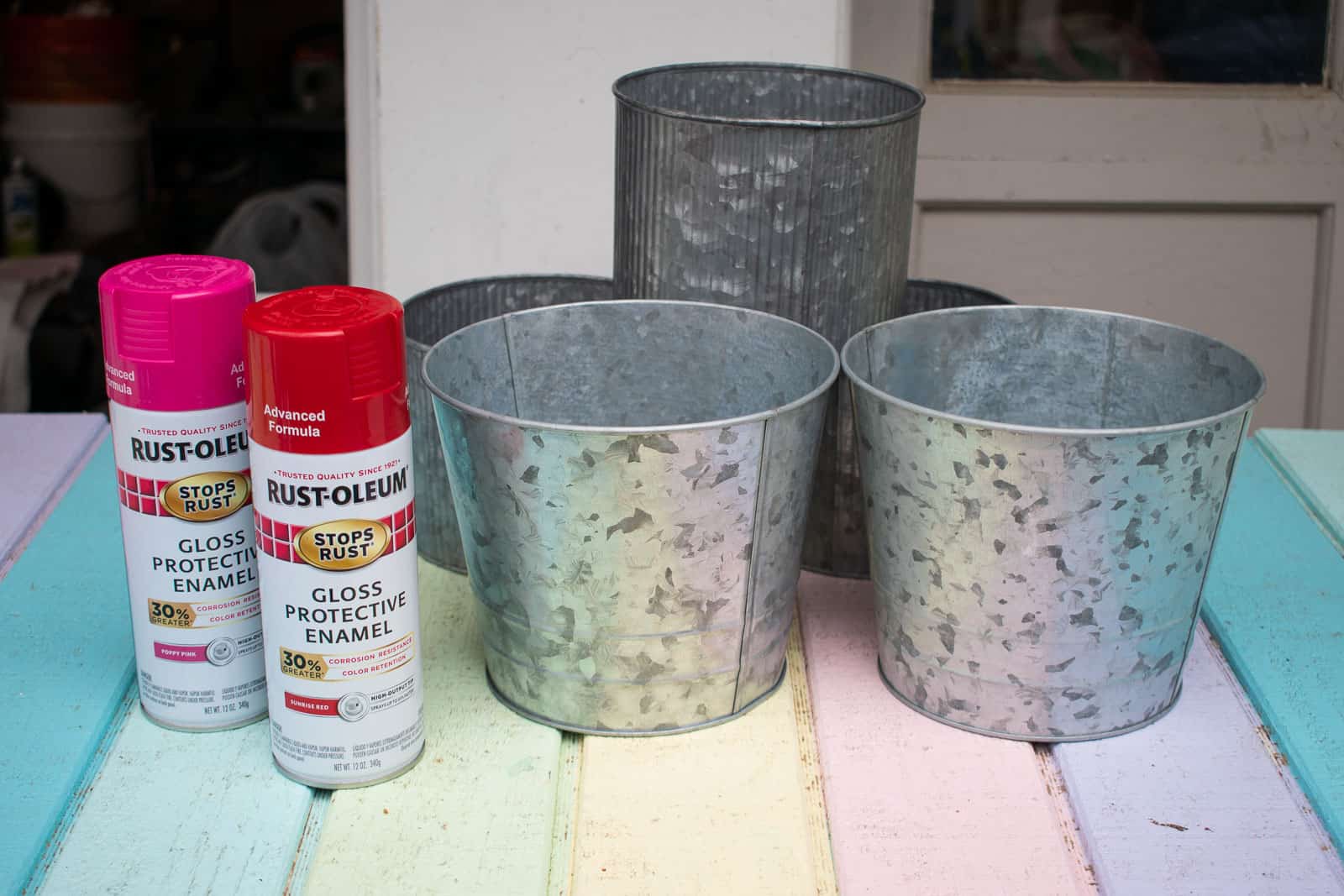 spray painted metal planters