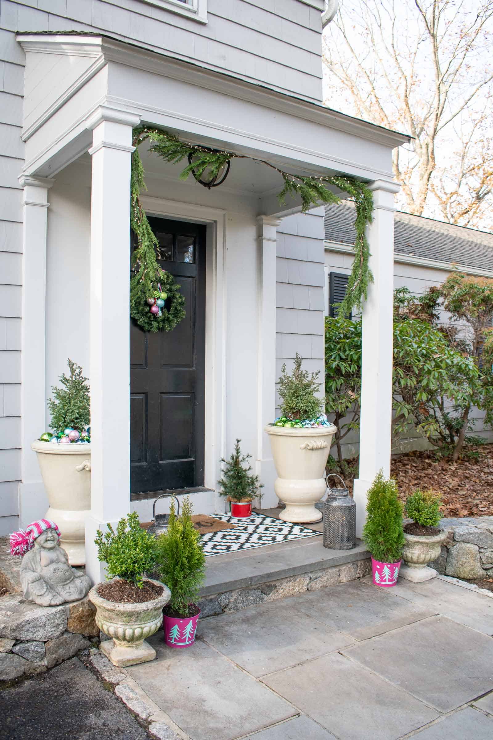 colorful planters on front porch