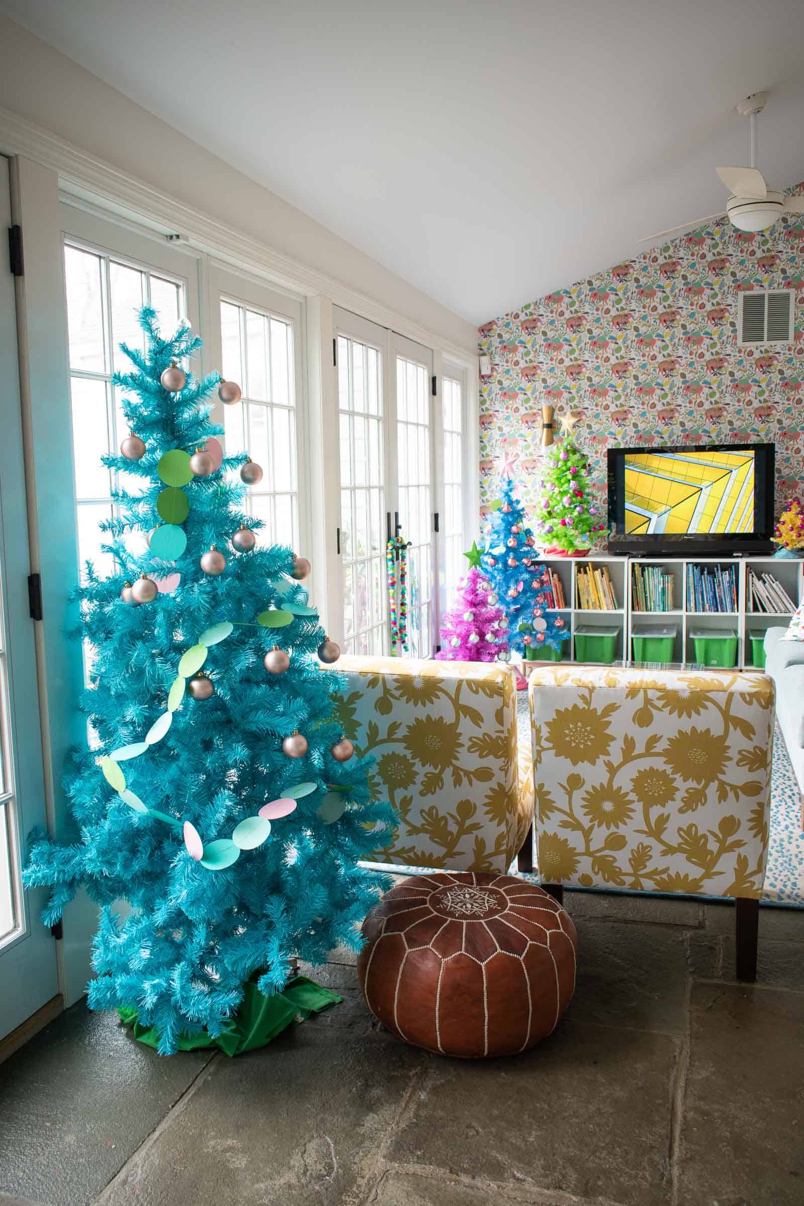 rainbow trees with paper garland