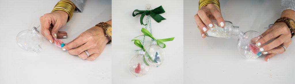glitter plastic snow globe ornament