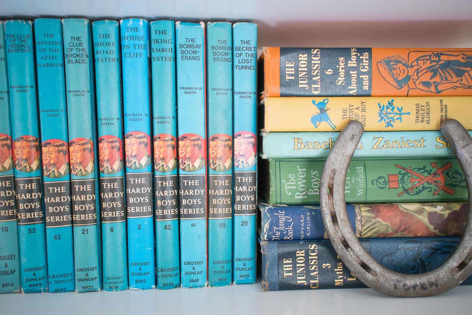 detail of boys room bookshelf