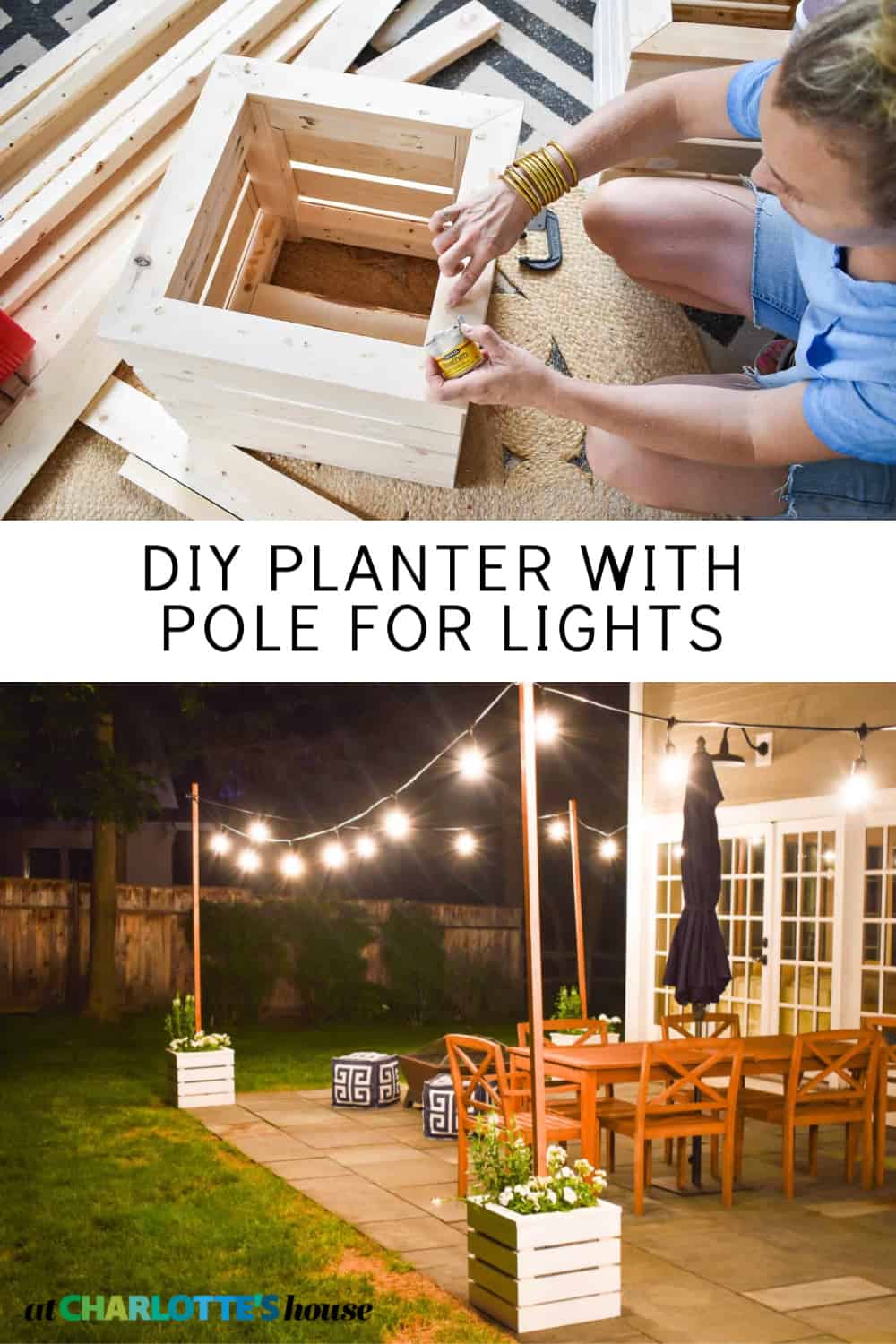DIY Planter with Pole for String Lights At Charlotte's House