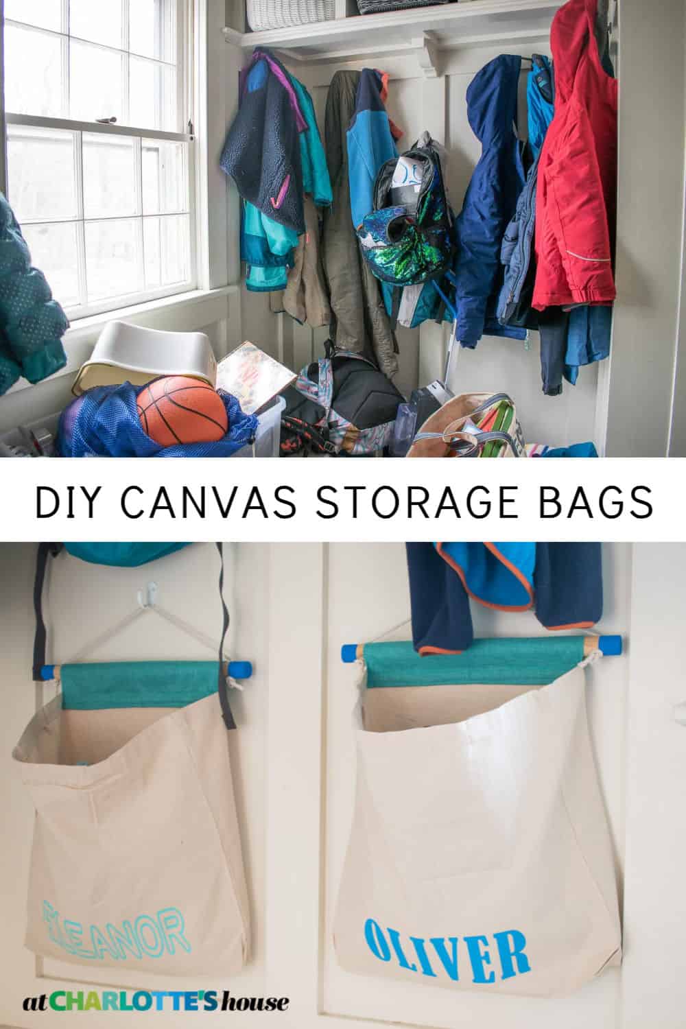 DIY Canvas Mudroom Storage Bags At Charlotte's House