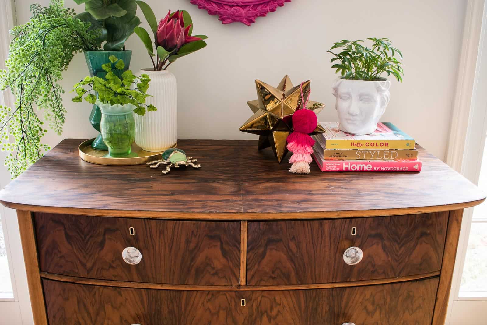 refinished wood dresser top