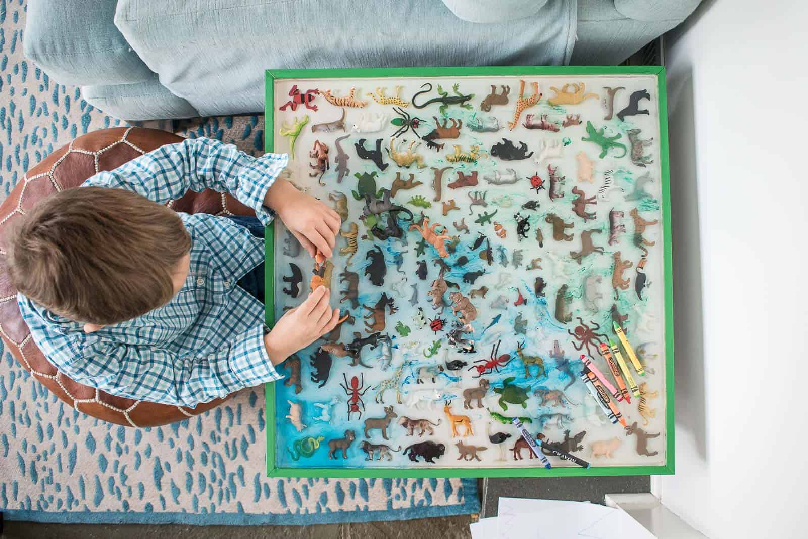 Setting Plastic Toy Animals in a Resin Table Top At Charlotte's House