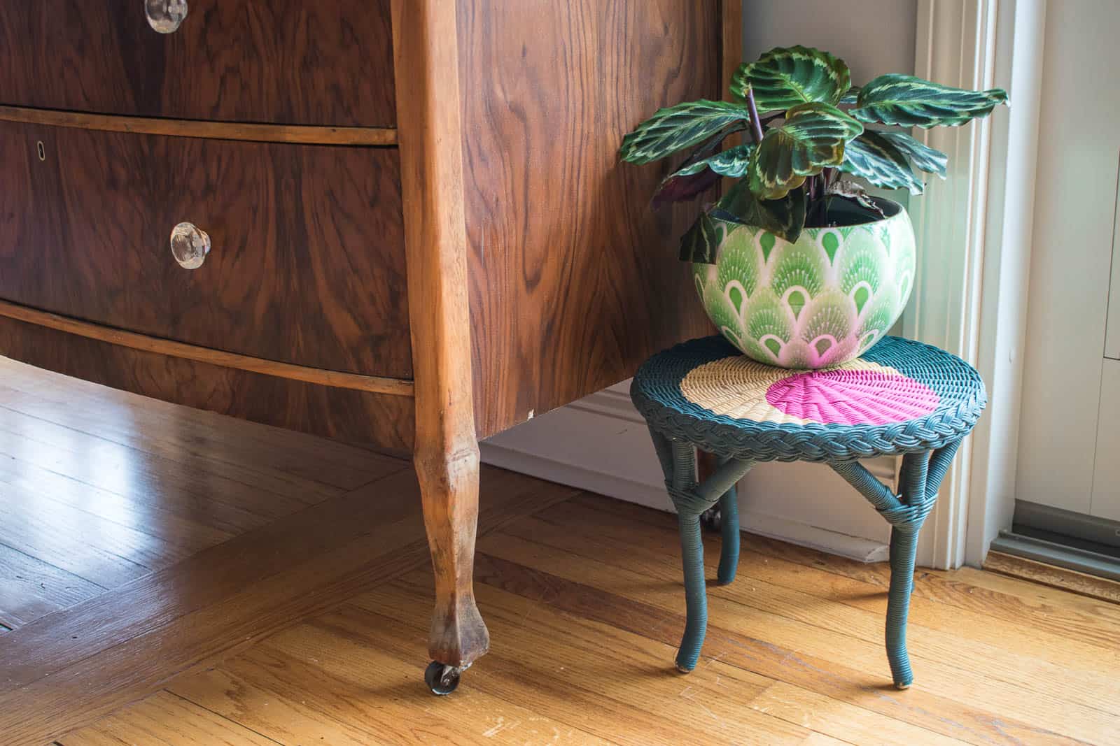 suede paint on wicker plant stand