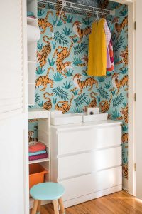 adding wallpaper mural to closet
