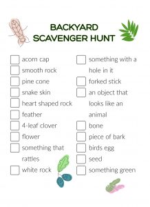 backyard scavenger hunt check list
