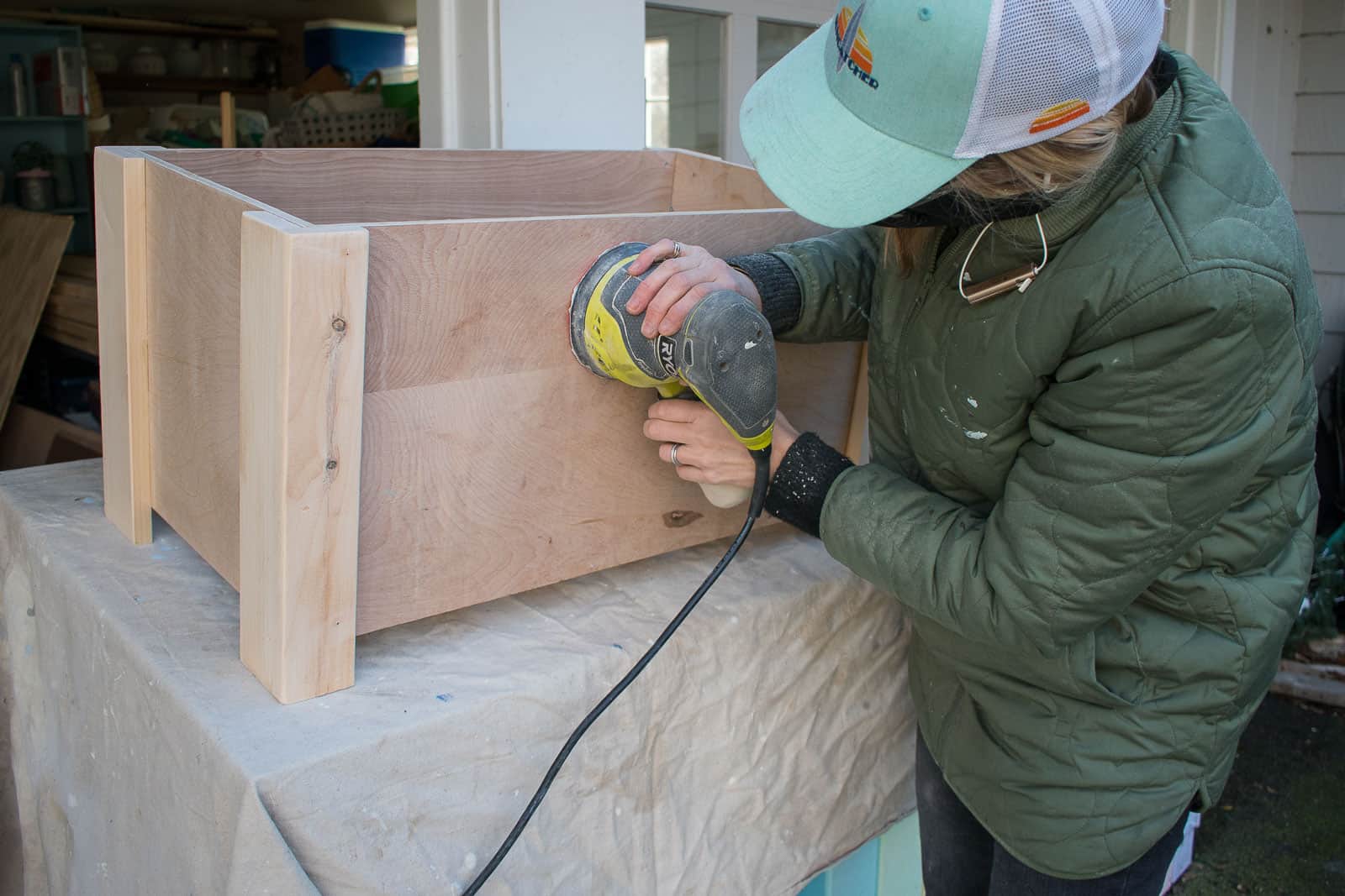 sanding the cooler box