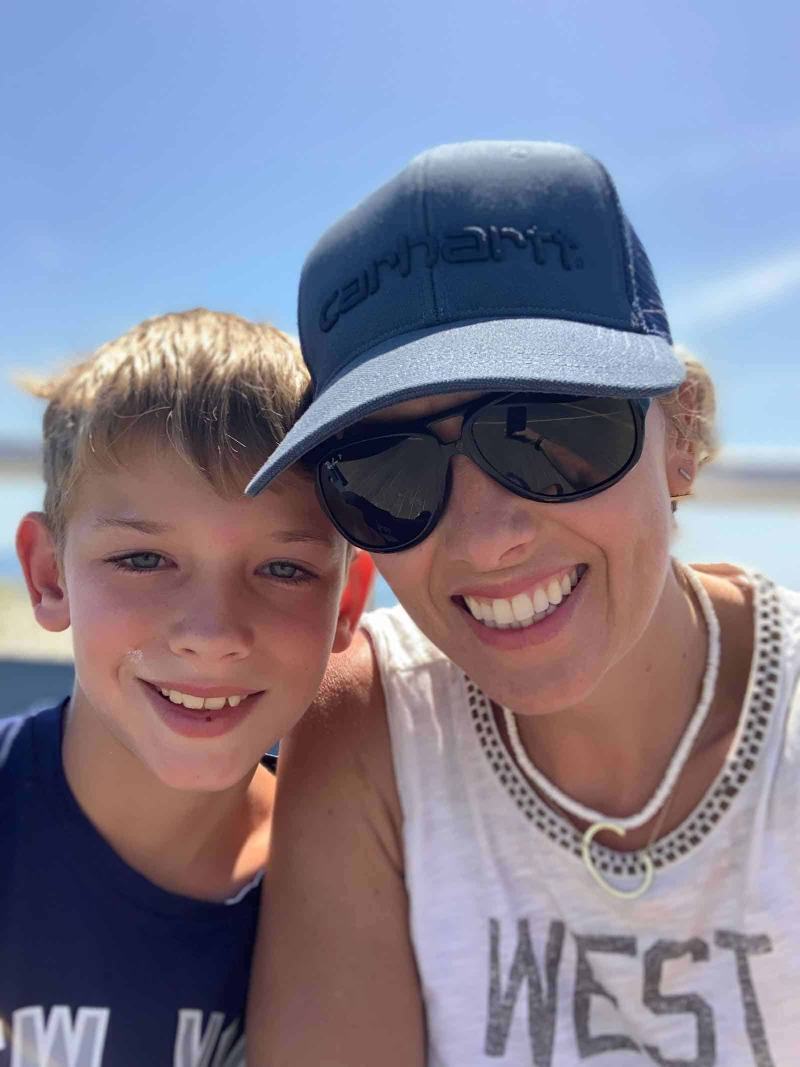 mother and son at the beach