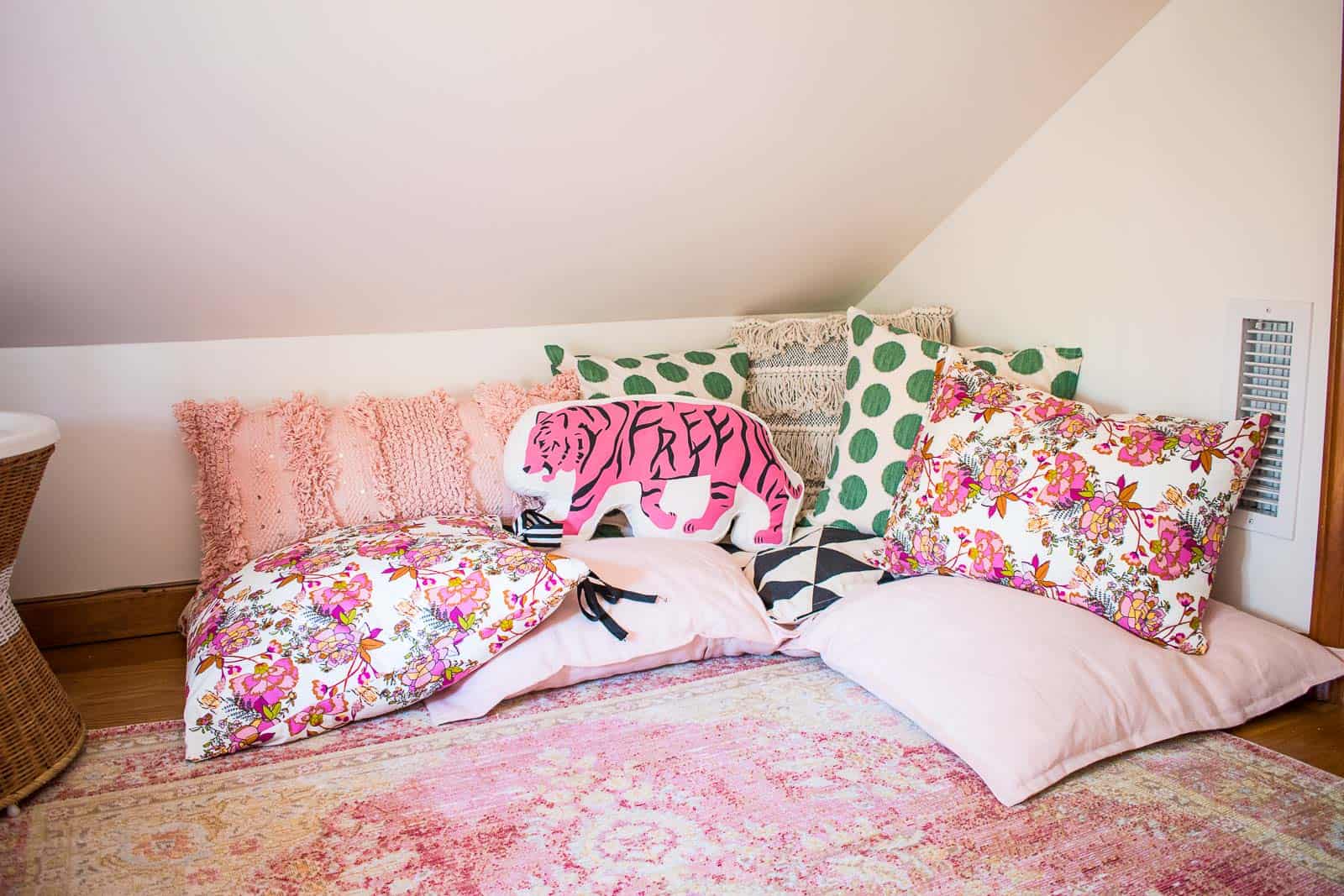 pillows in corner of reading nook