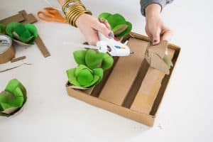 glue succulents onto box