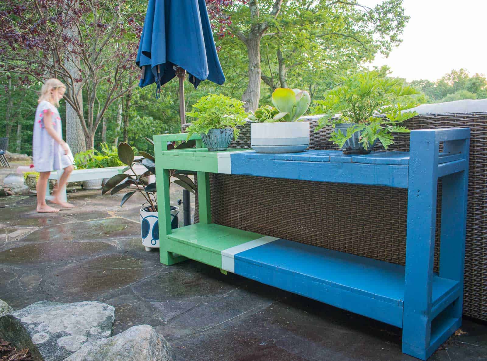color blocked painted patio furniture