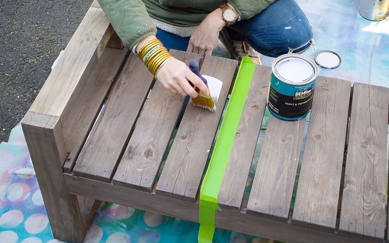 taping off benches and painting