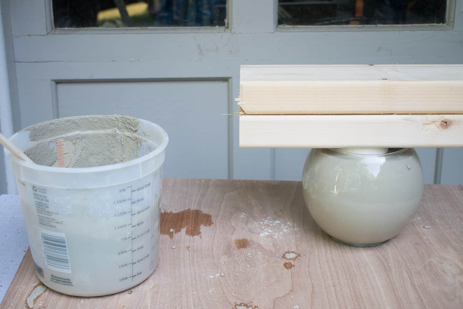 pour cement into glass mold