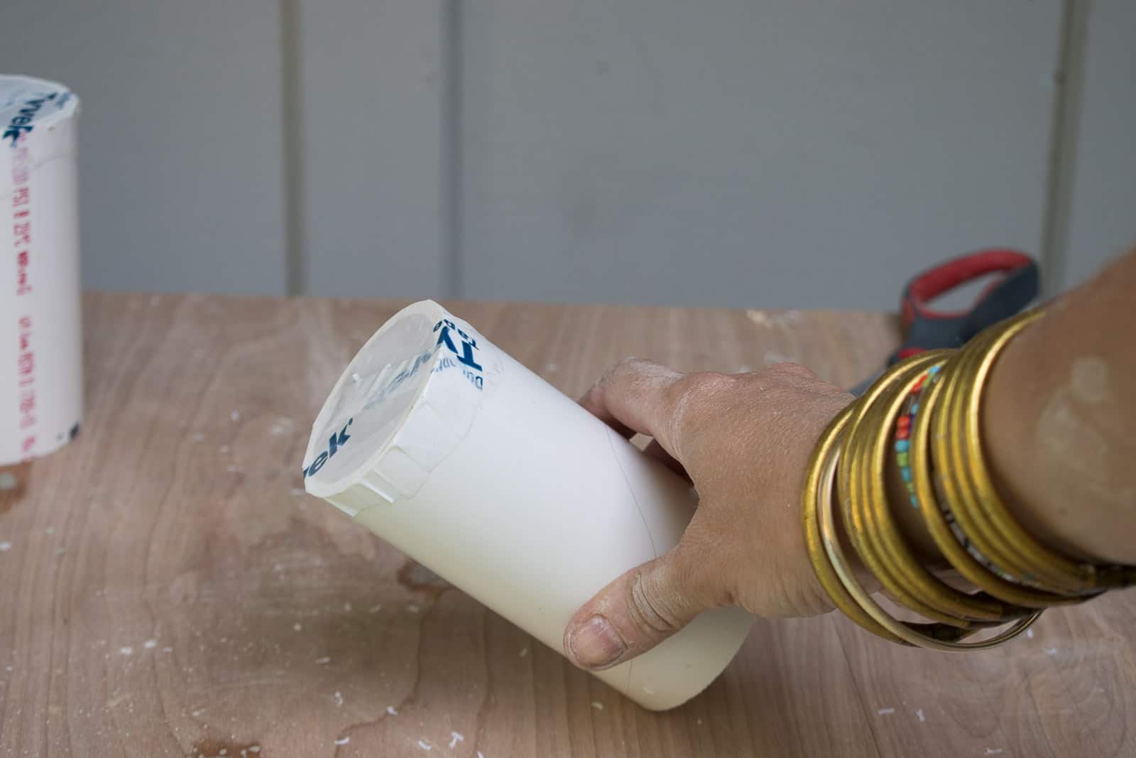 Tyvek tape on a PVC pipe