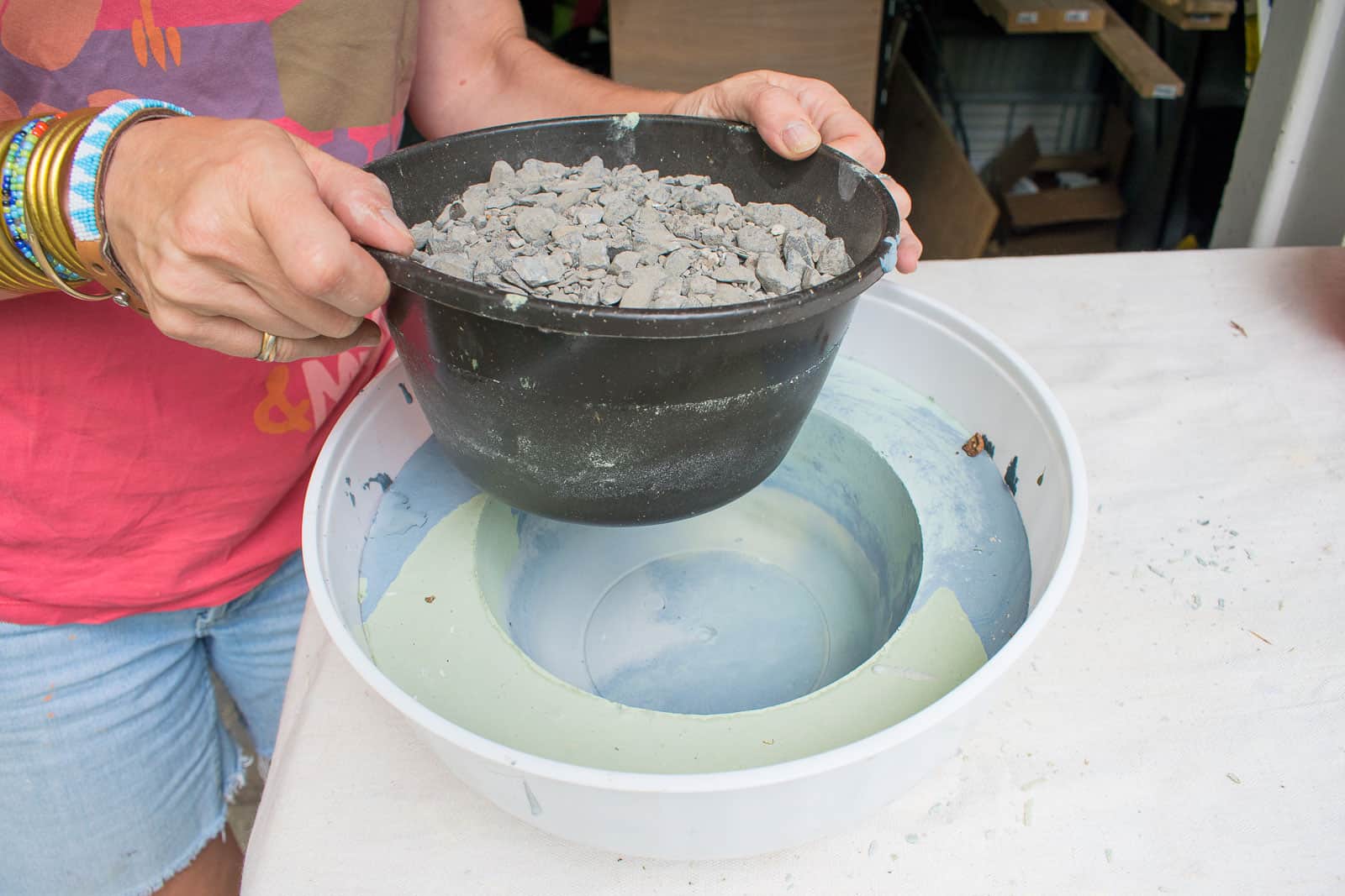 pulling the inside bowl out of the planter