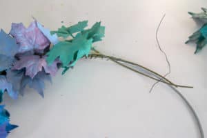 wire leaves onto wreath form