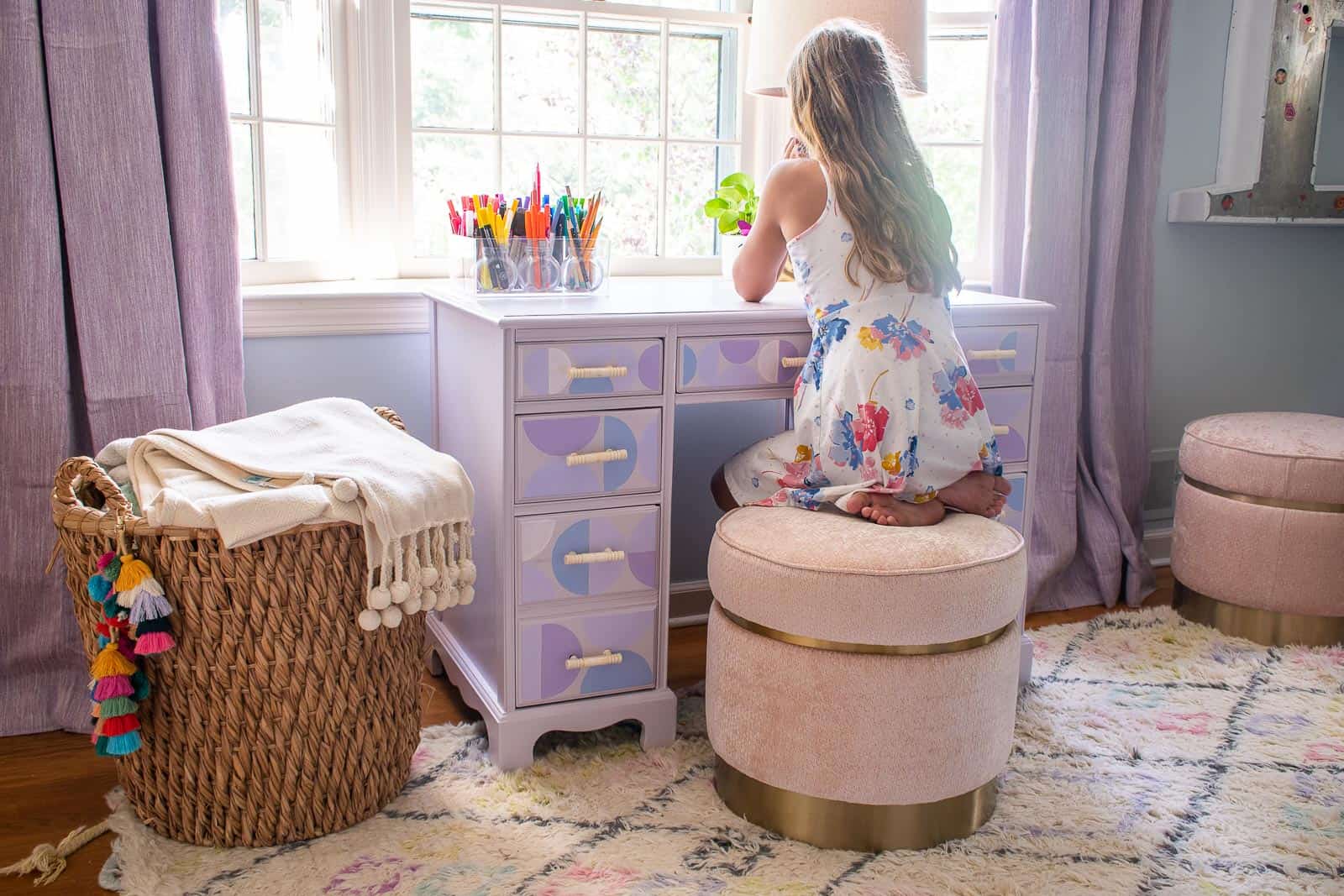 painted mid century pattern on a desk