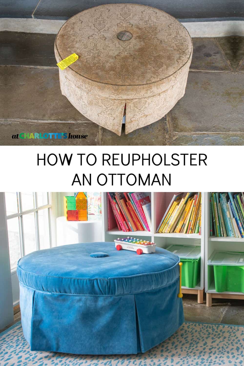 How To Reupholster An Ottoman At, How To Reupholster A Round Ottoman