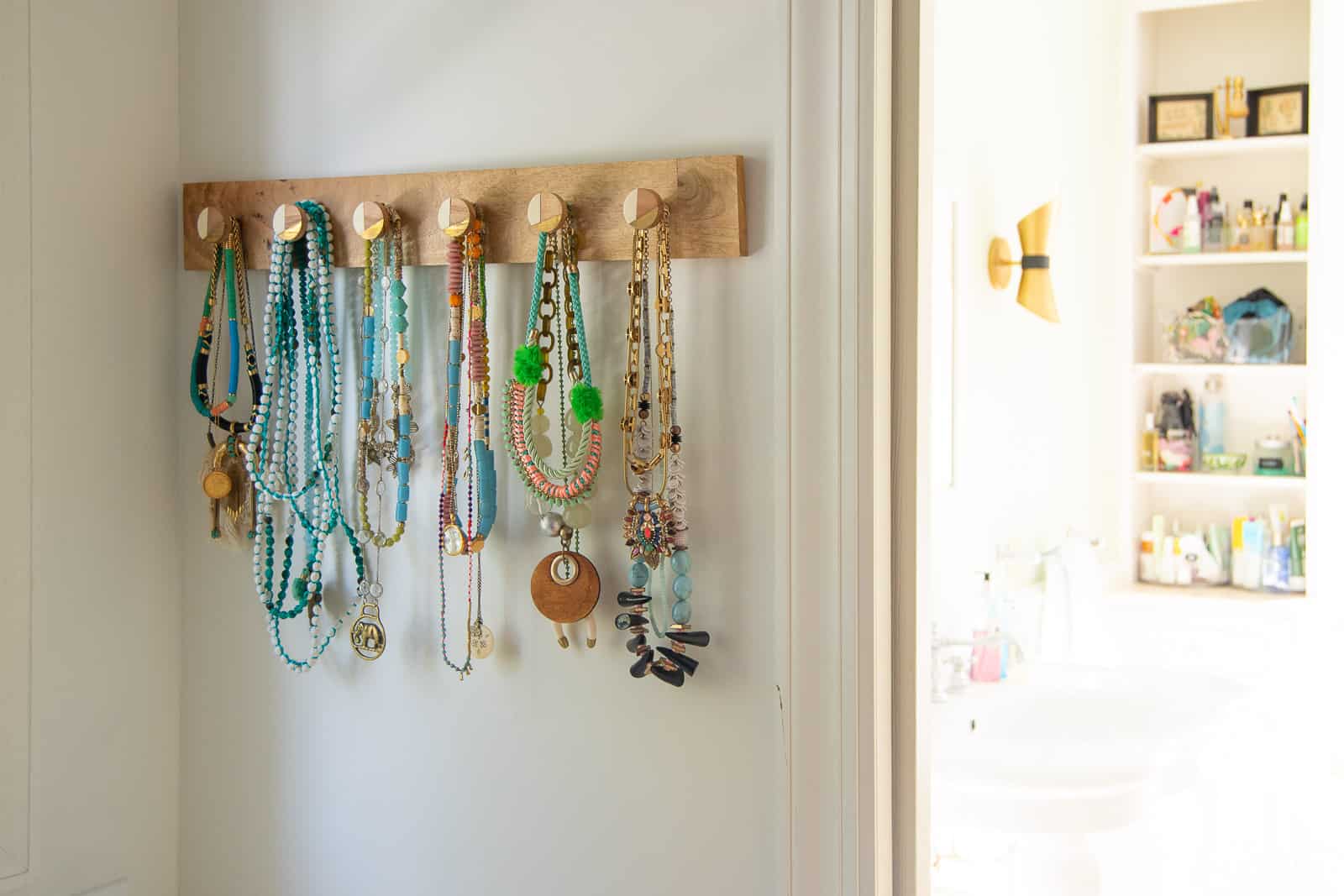 jewelry hanging in closet