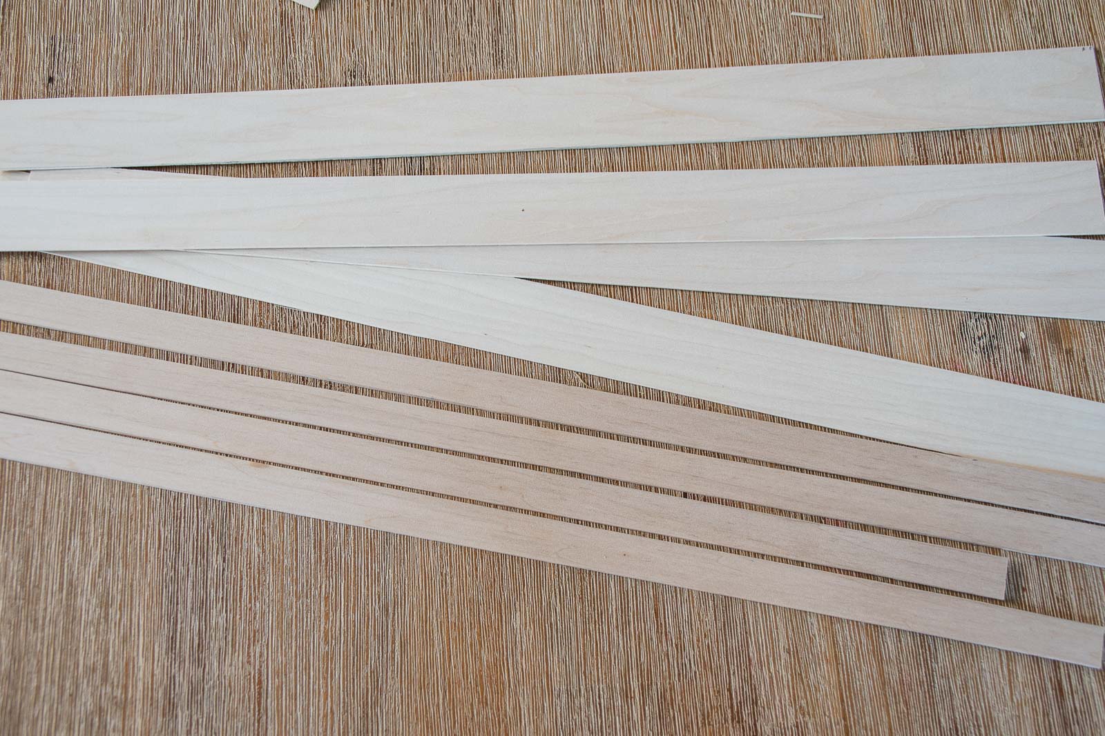 strips of basswood cut for the frame