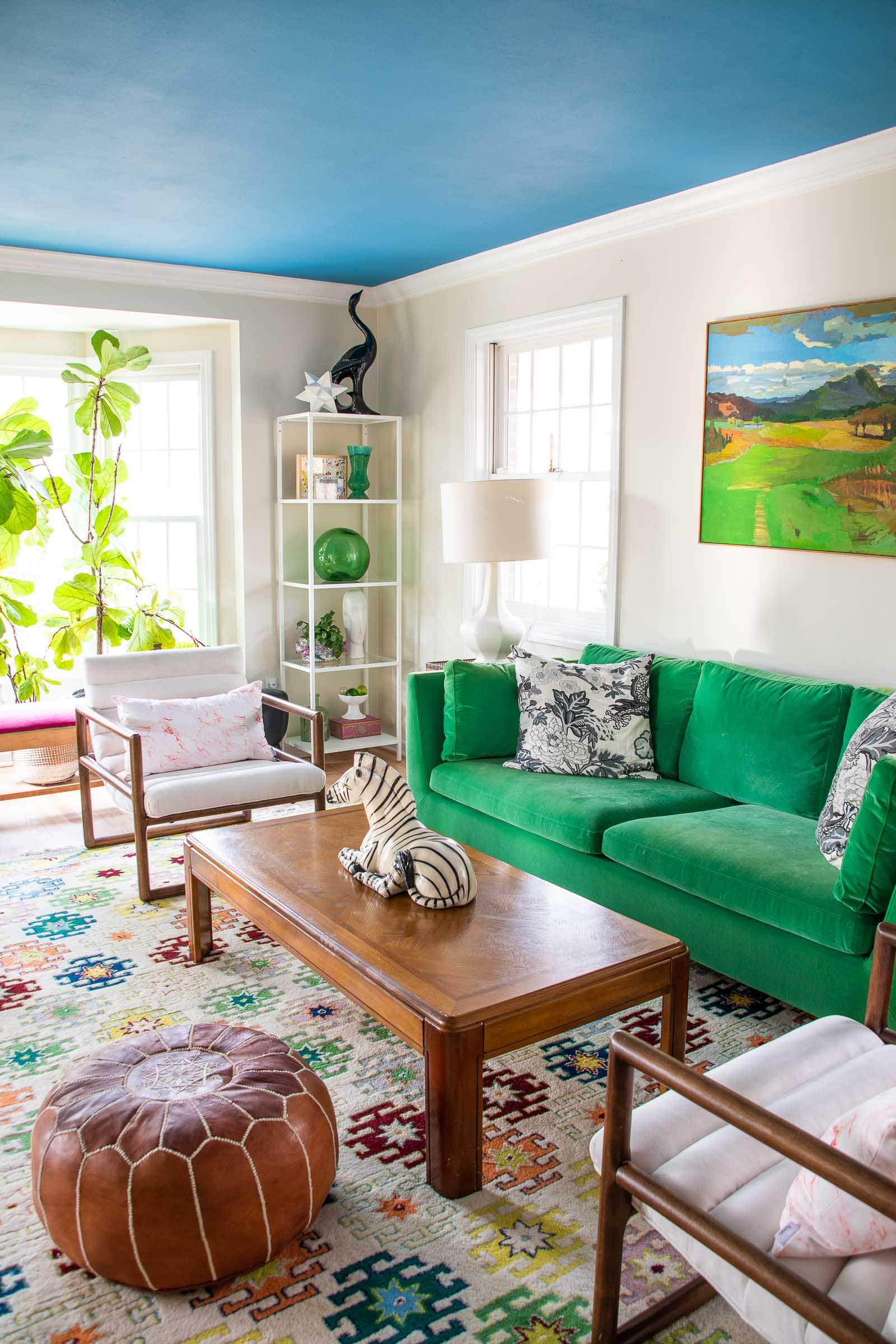 shelves styled in living room