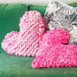 knitted chunky heart pillows
