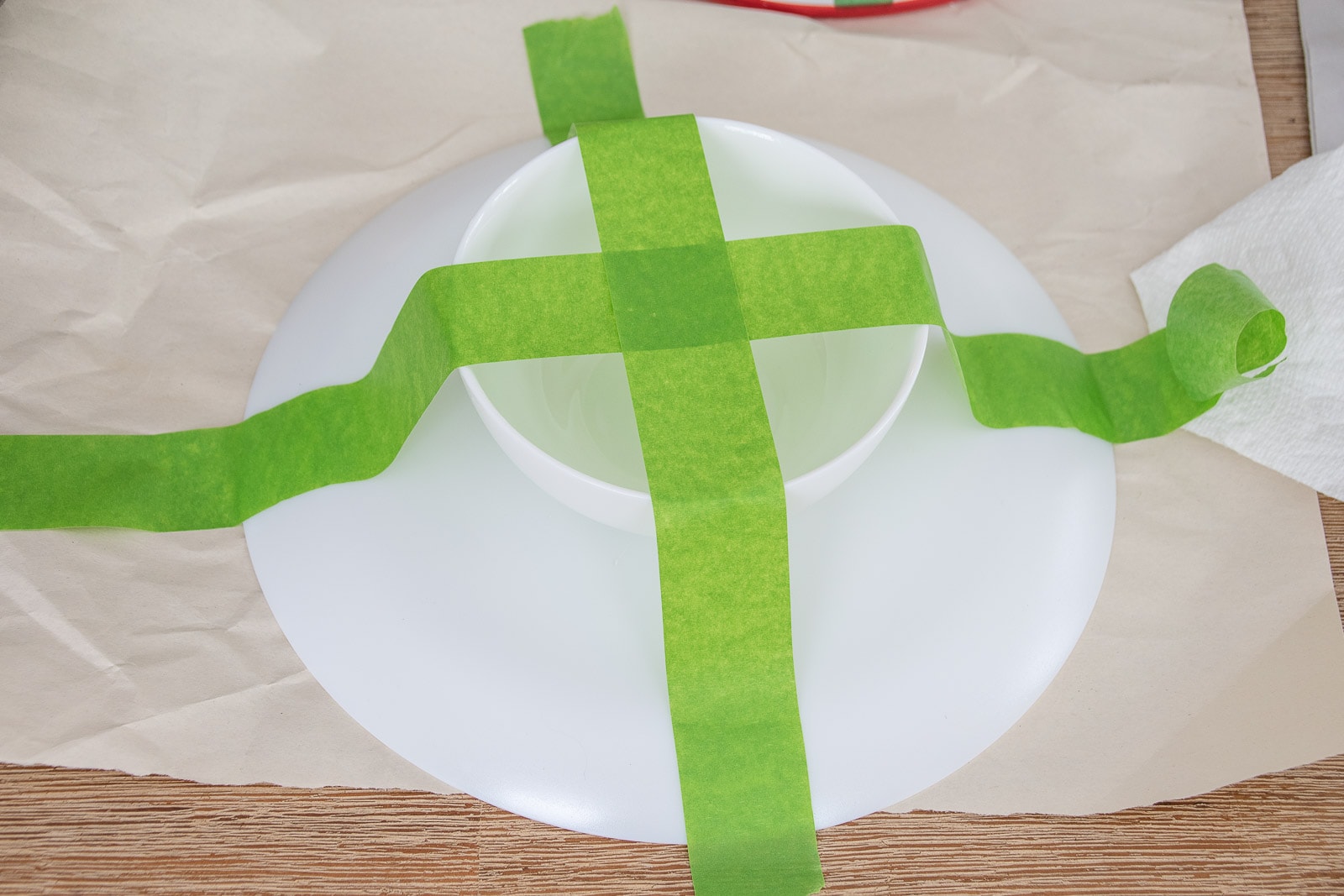 tape to hold dishes in place