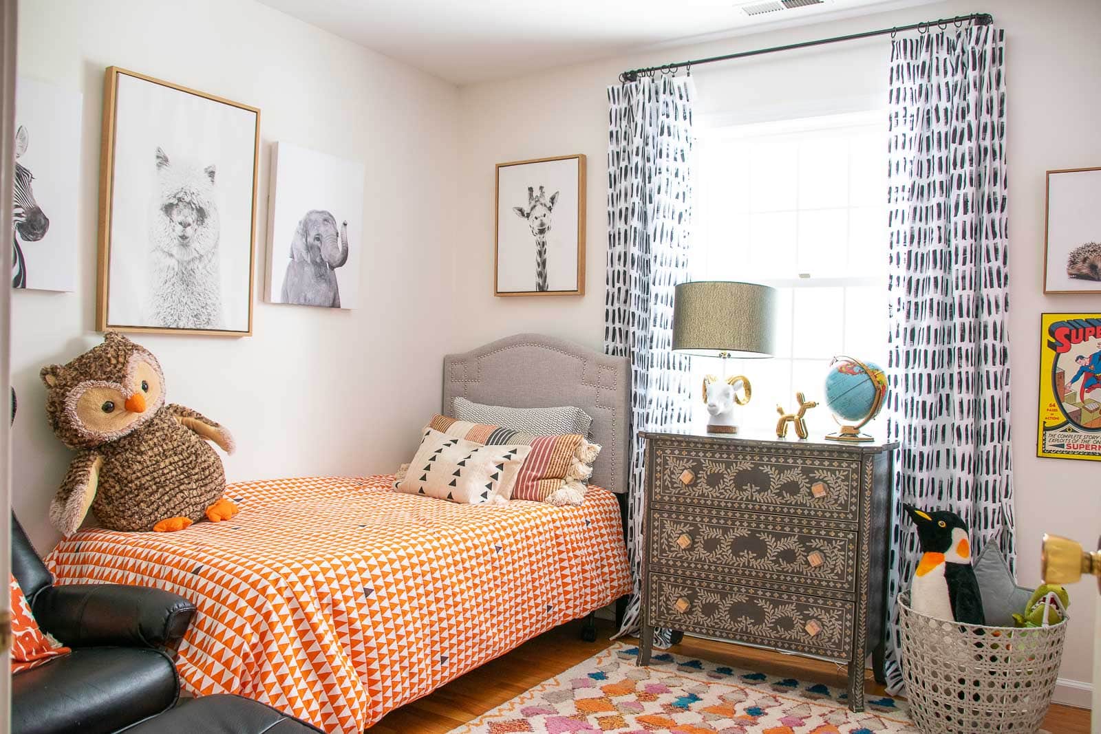 boys bedroom refresh with painted curtain