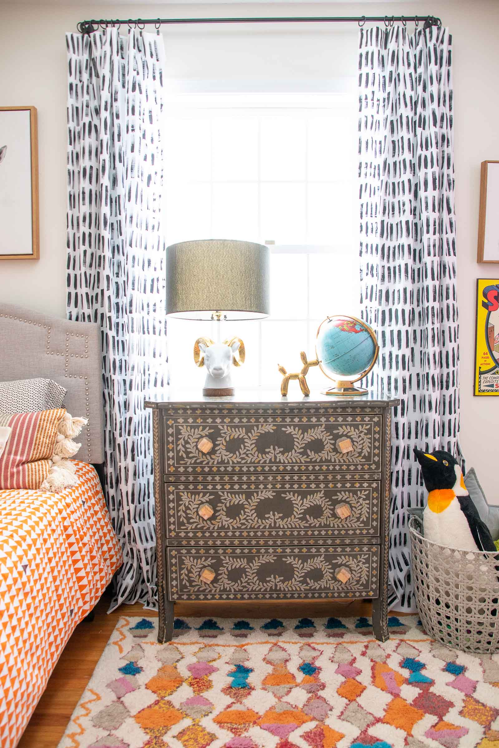 painted curtains in boys room