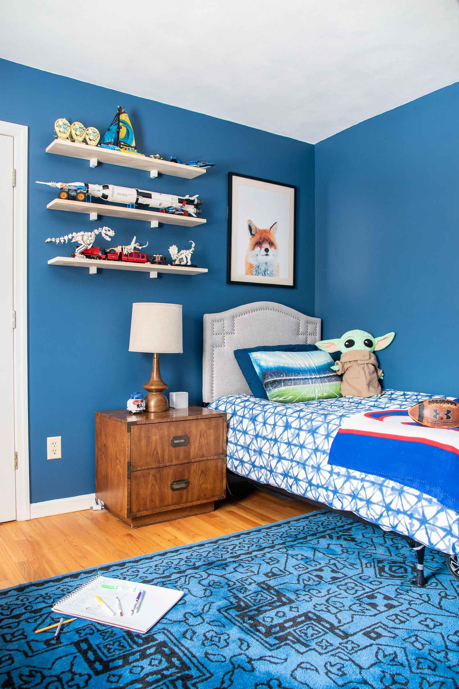 light blue and navy bedroom