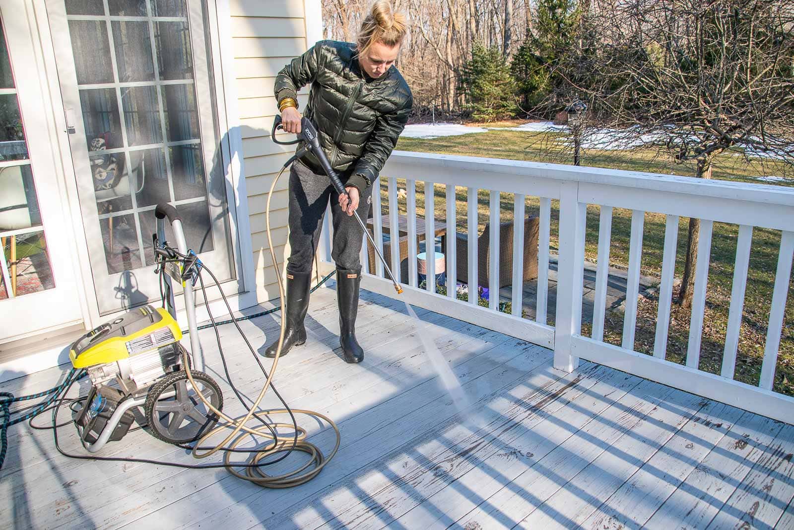 pressure washing back deck