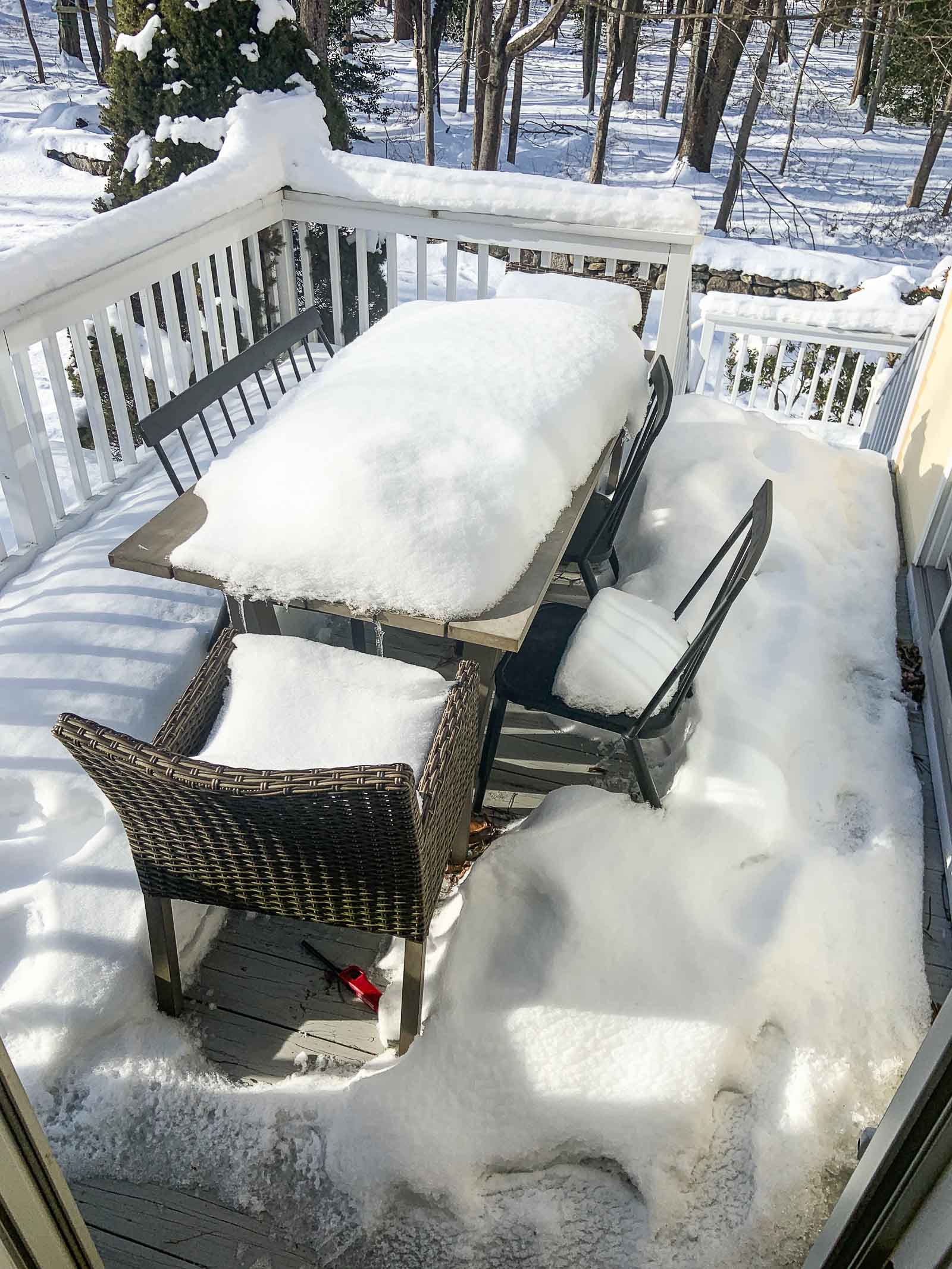 snow covered back deck