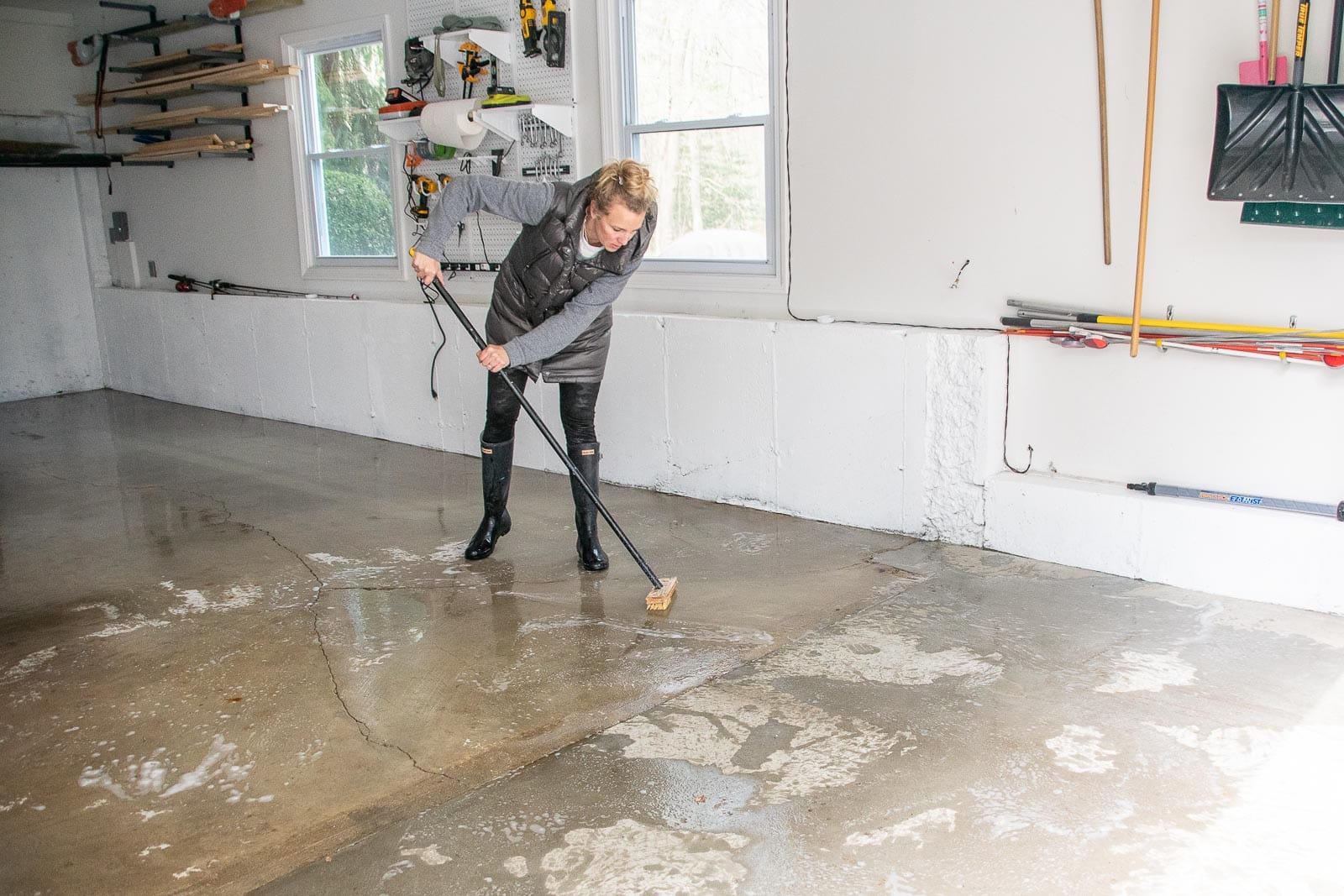 prepping the floor with moisture stop