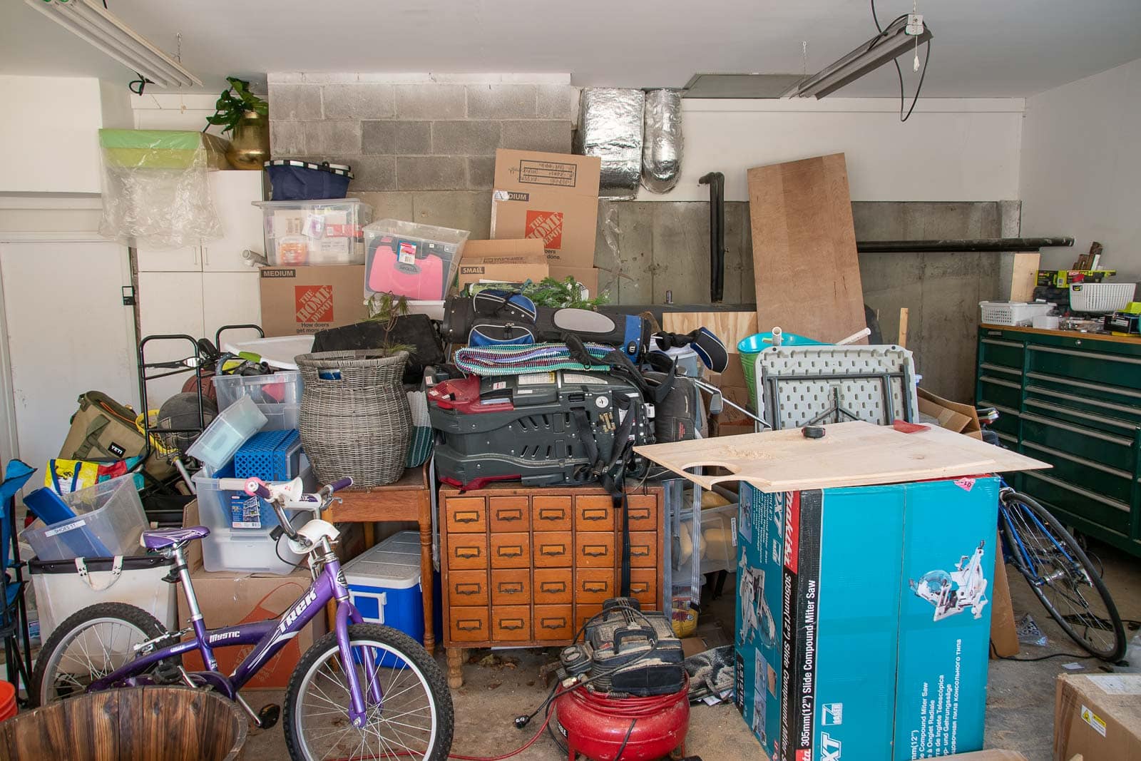 cluttered garage before