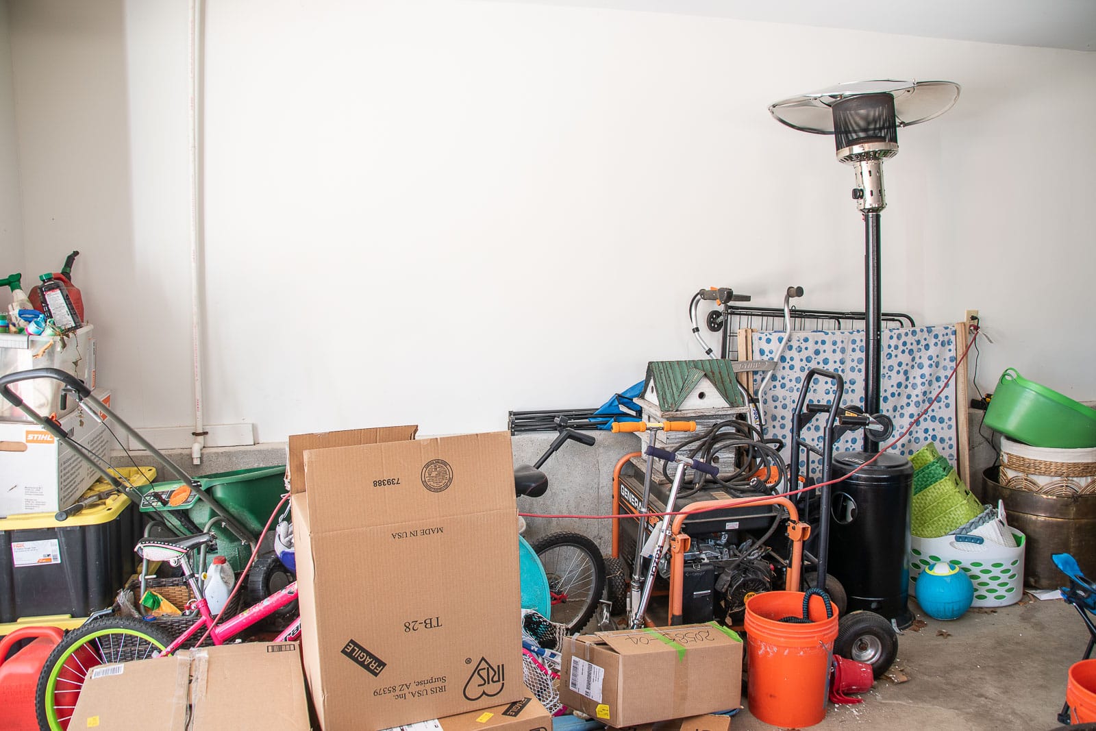 disorganized garage before