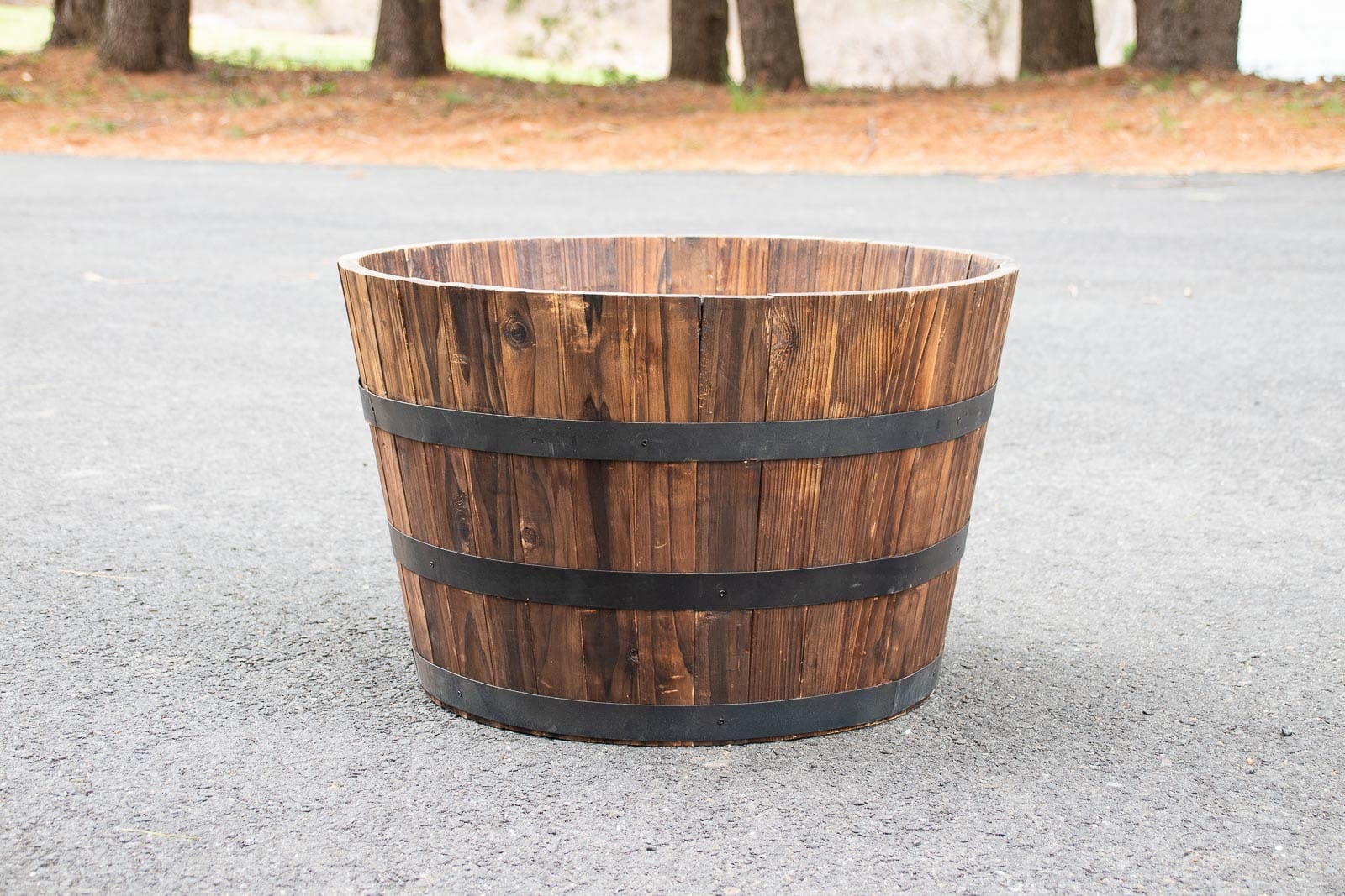 wooden barrel planter