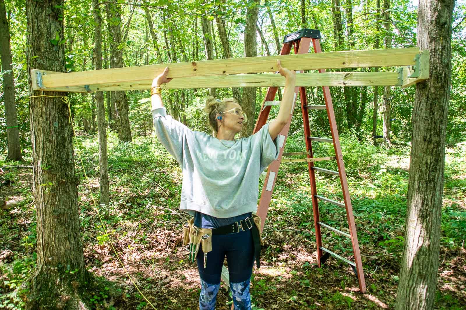 lifting header in place for monkey bars