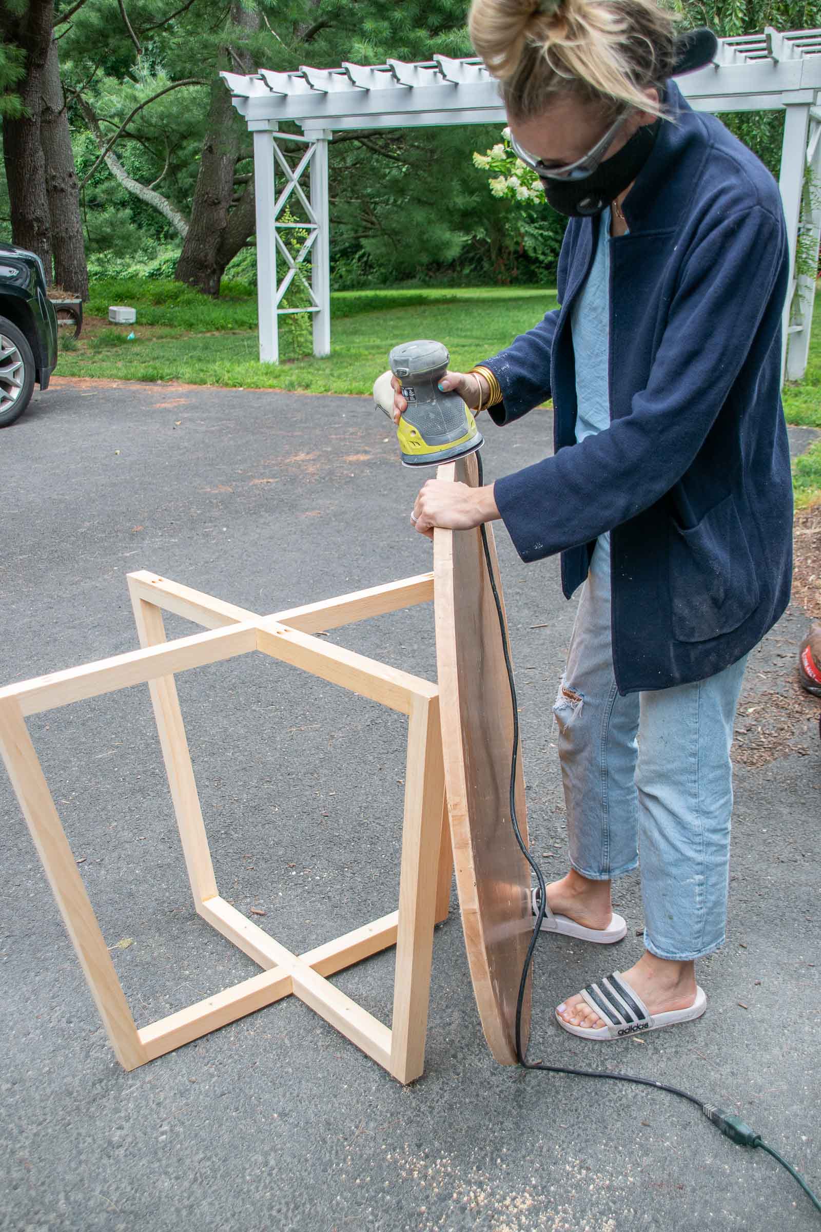 sanding the table top