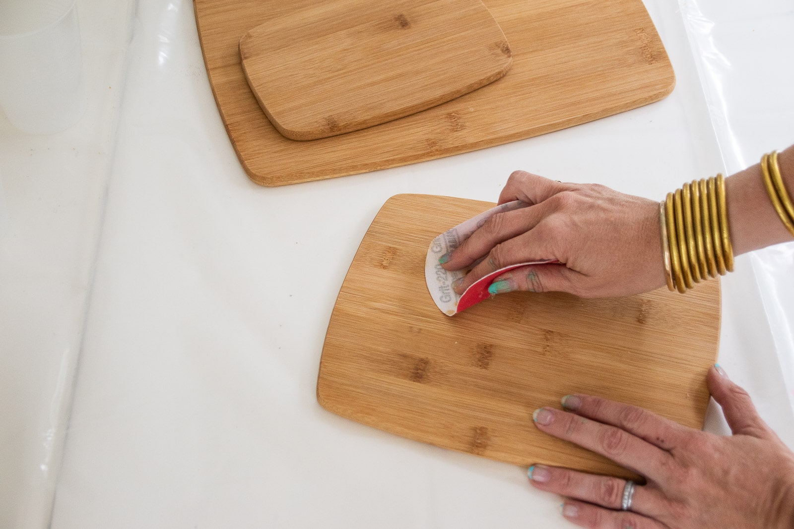 sand and tape the cutting board
