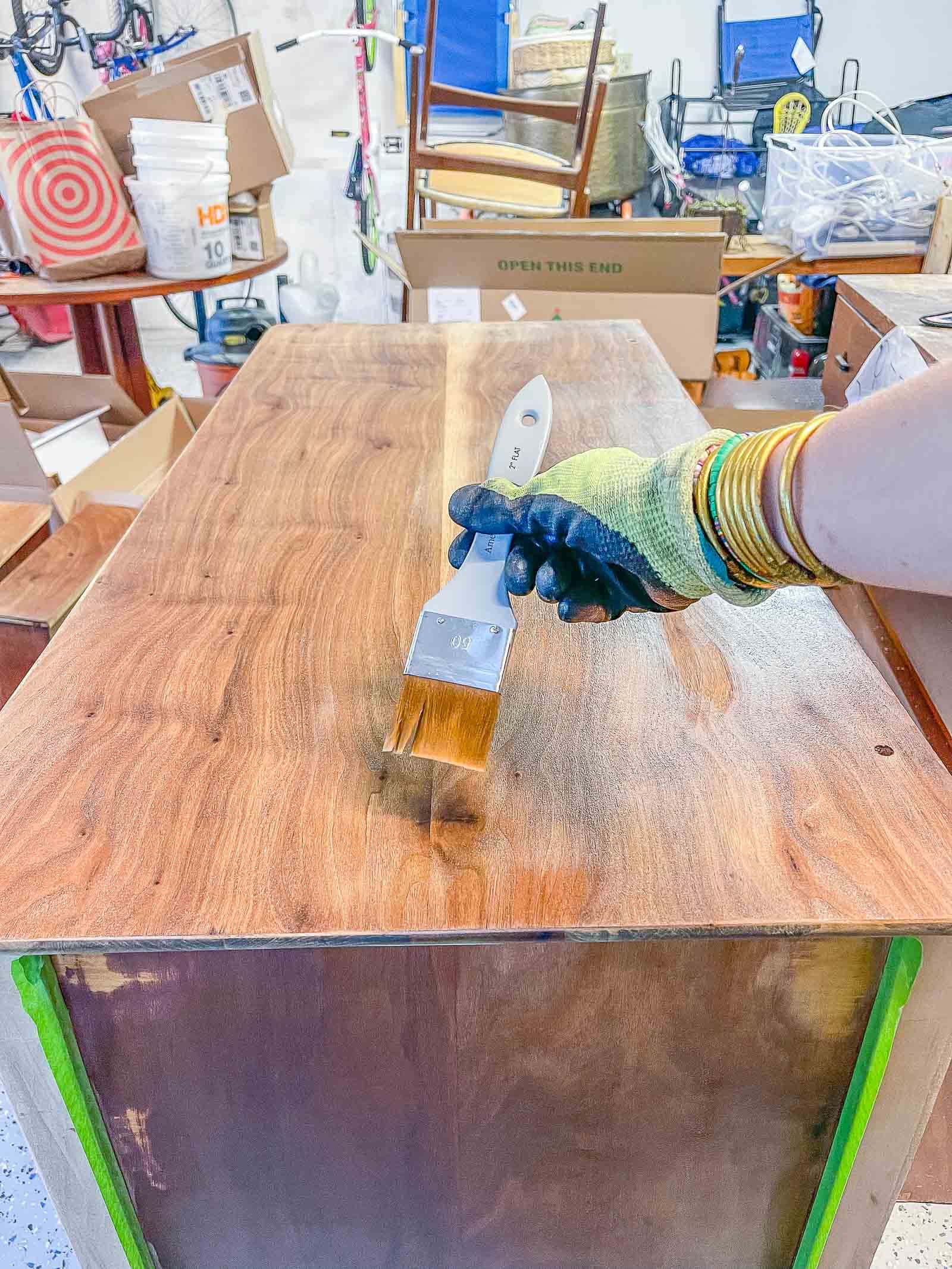painting wood bleach onto dresser
