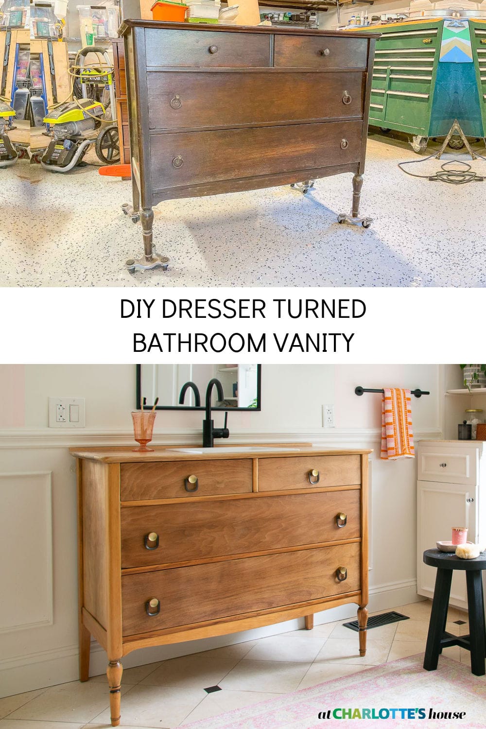 How to Turn a Vintage Dresser into a Bathroom Vanity - At Charlotte's House