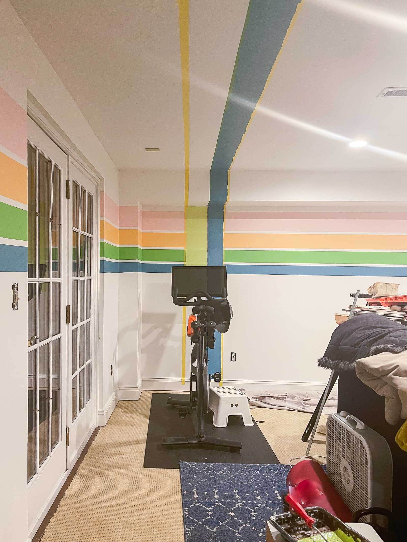 painting the vertical stripe in the mural