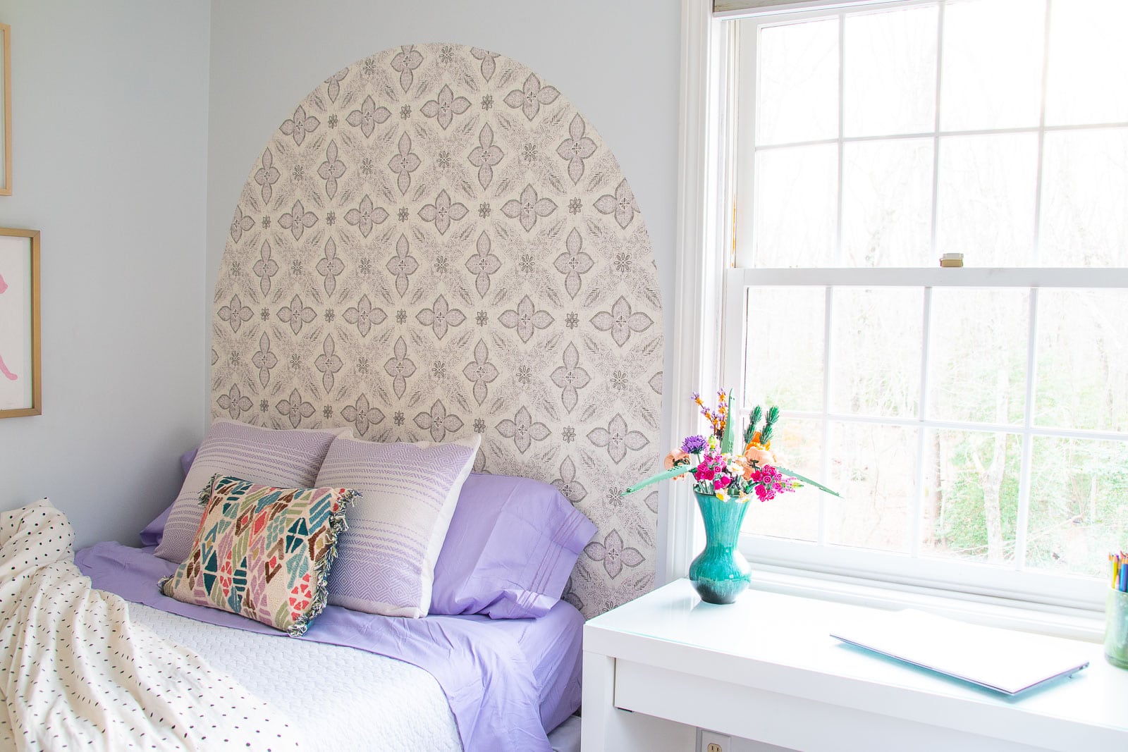 DIY wallpaper headboard