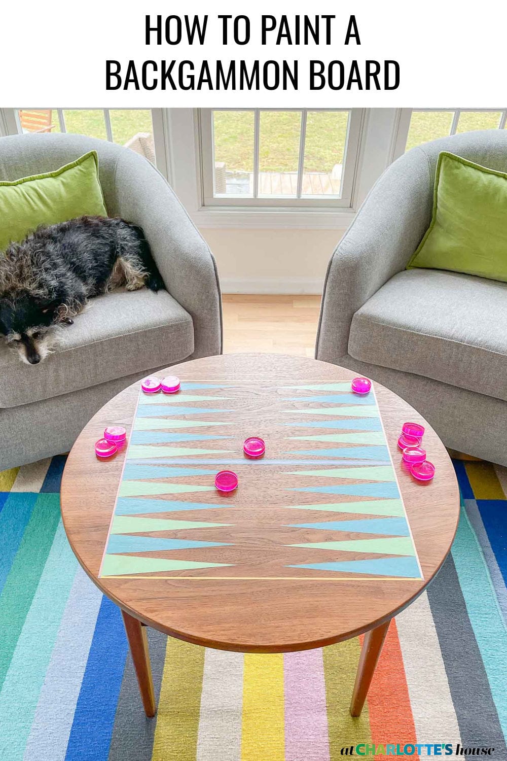 painted DIY backgammon table