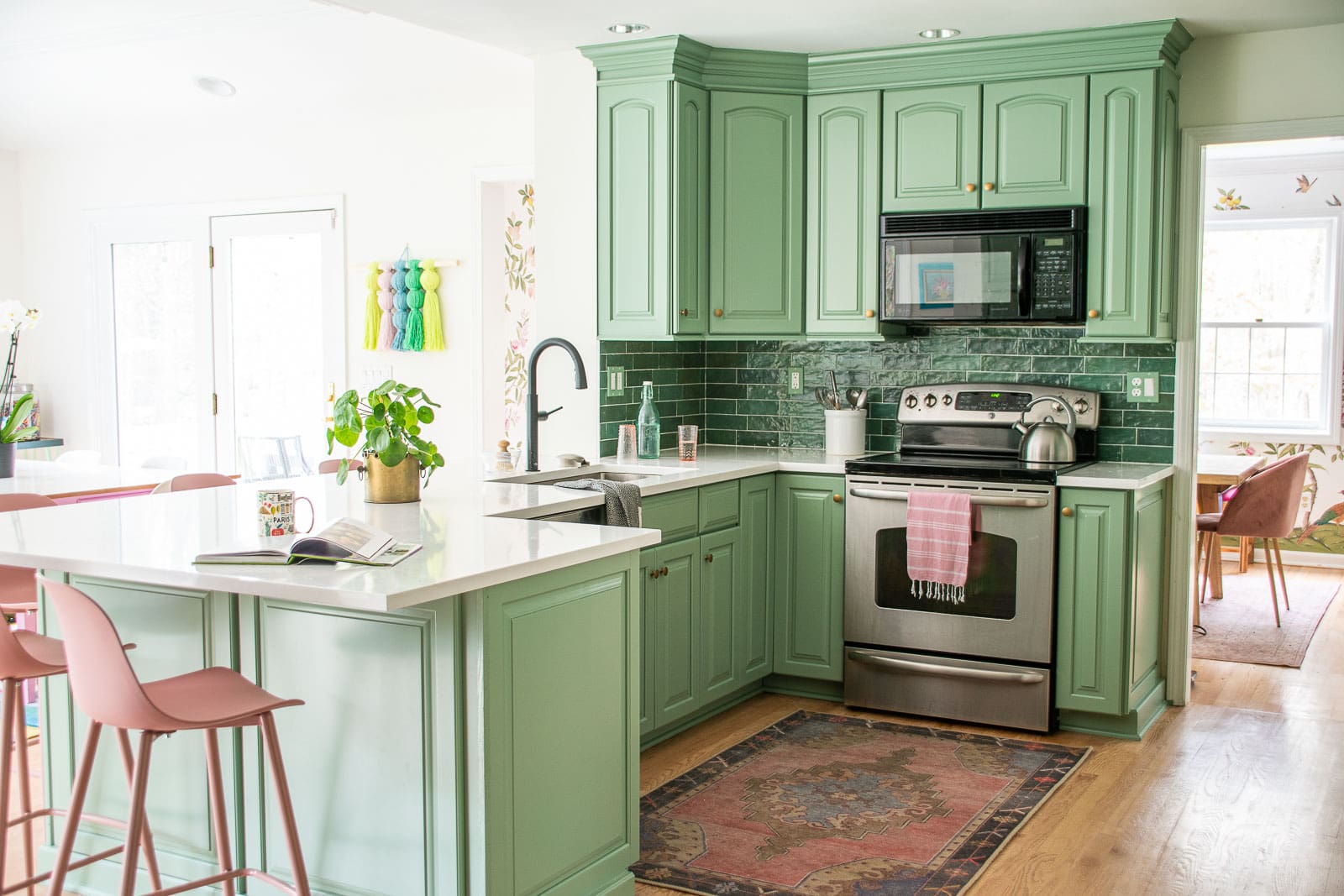 colorful green kitchen makeover