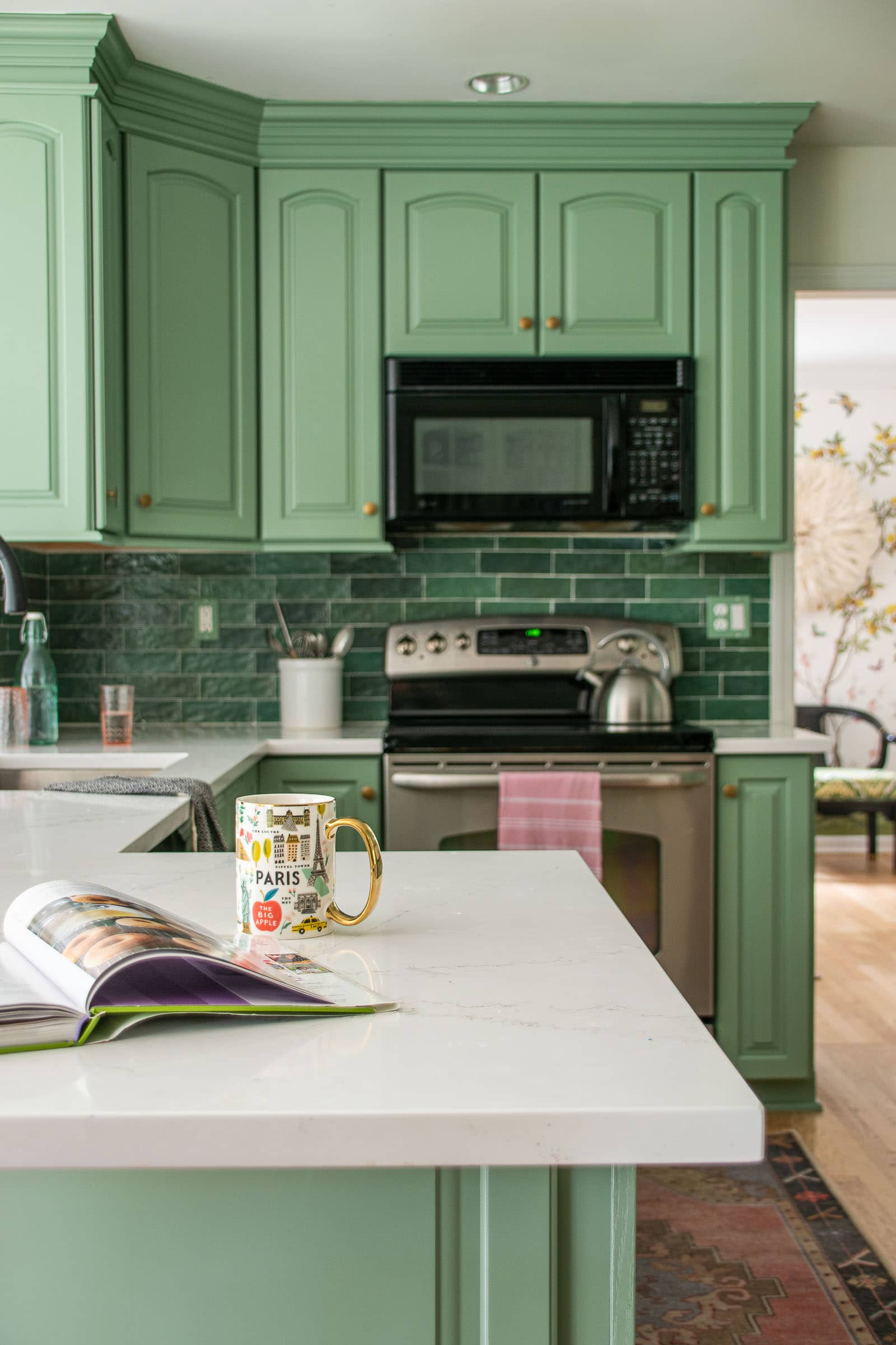 colorful green kitchen makeover reveal