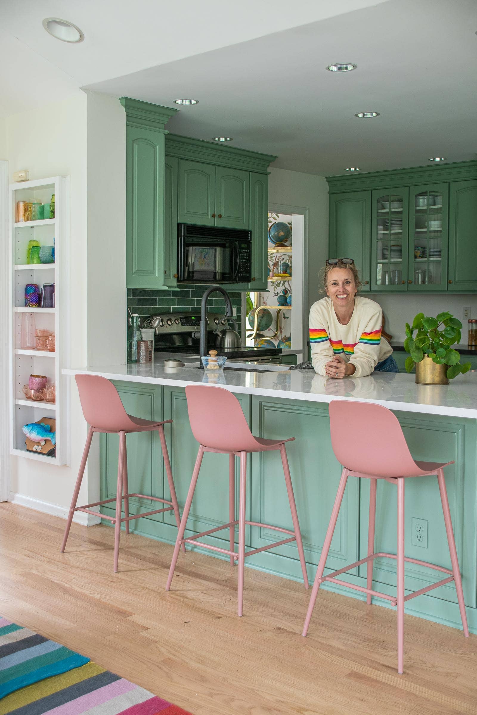 colorful green kitchen makeover reveal