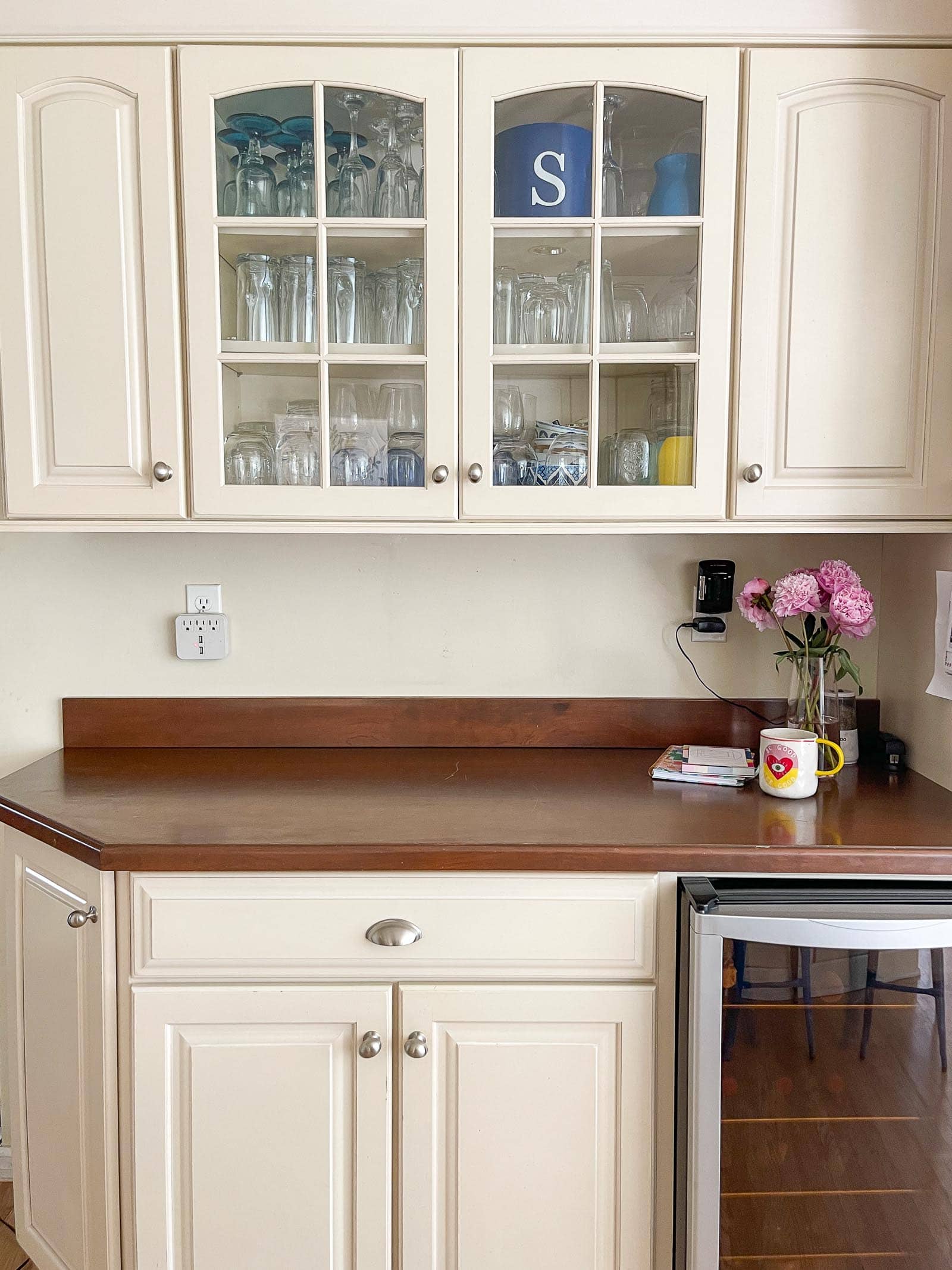 wooden side counters in kitchen